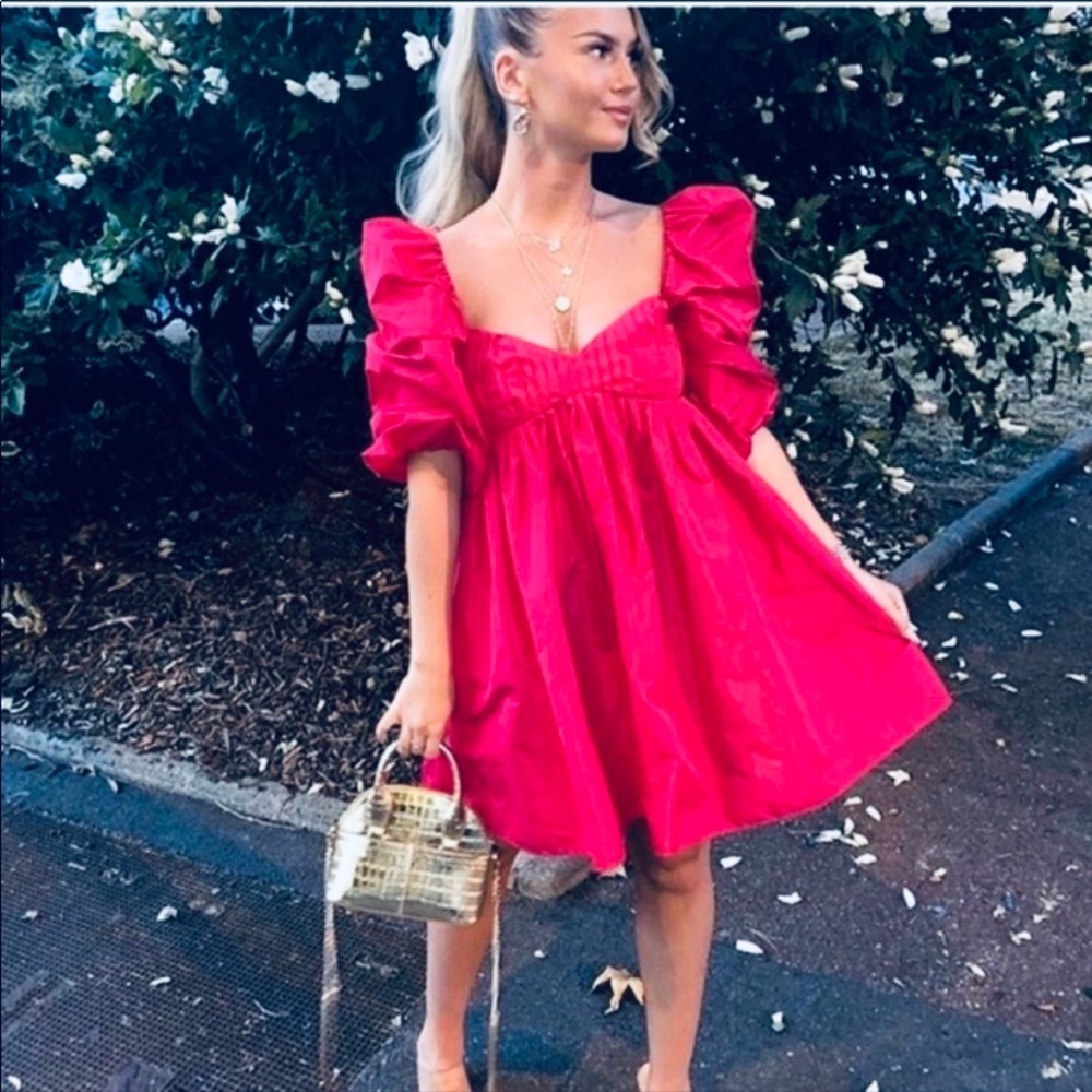 ZARA Voluminous Taffeta Puff Sleeve Mini Dress